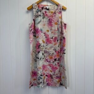 Pure Jill Women Quiet Luxury Floral Linen Dress Size M Old Money Coastal Grandma